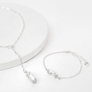 Polygon Lariat Locket & Bracelet Gift Set - Silver